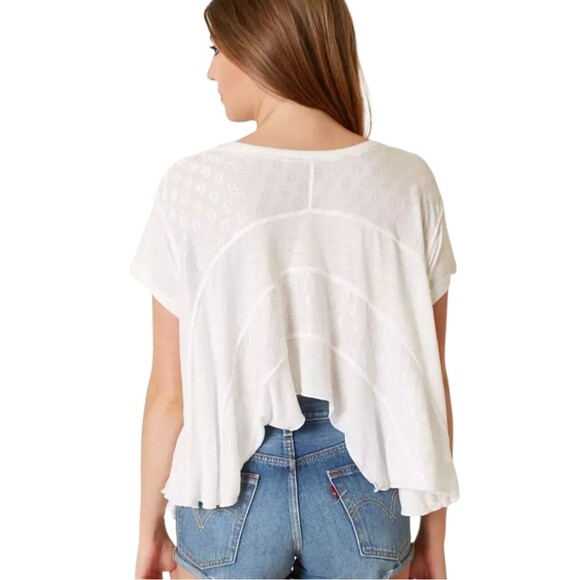Free People Cream Flowy Cropped Back Rayon Top Women’s Size S - Picture 3 of 10